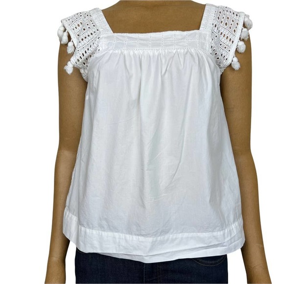 J. Crew Tops - J. Crew Eyelet top with tassel trim in White Size 4
